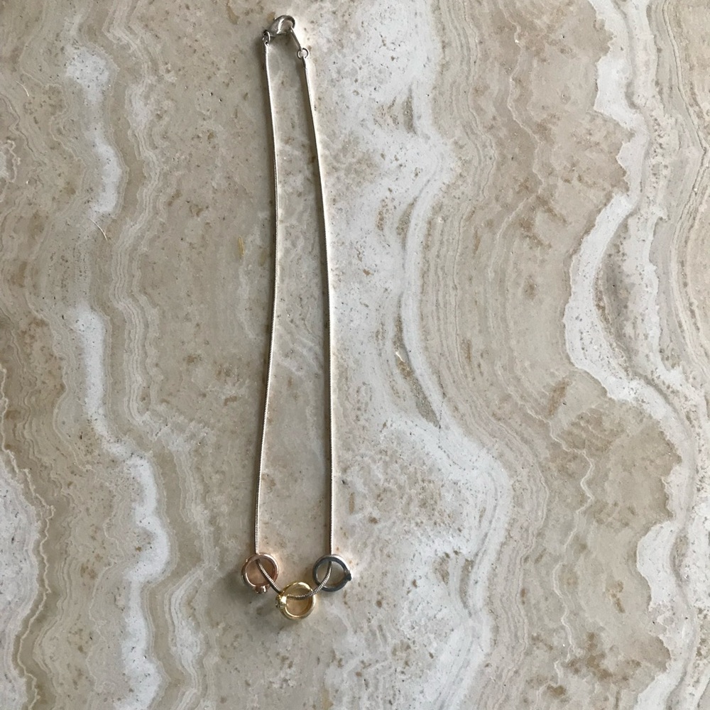 SILVER TONE ROPE 3 RING RHINESTONE NECKLACE - Picture 4 of 7